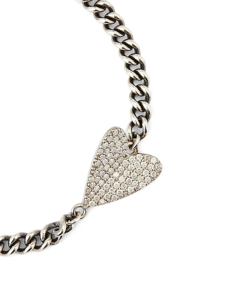 Silver Fold Heart Bracelet With Diamonds