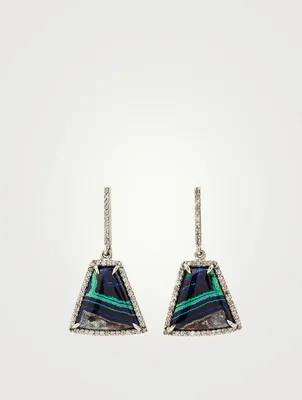 Silver Azurite Malachite Earrings With Diamonds