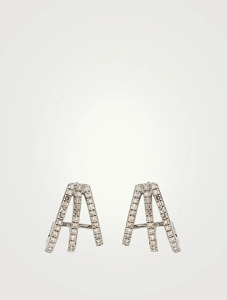 Silver Triple Huggie Hoop Earrings With Diamonds
