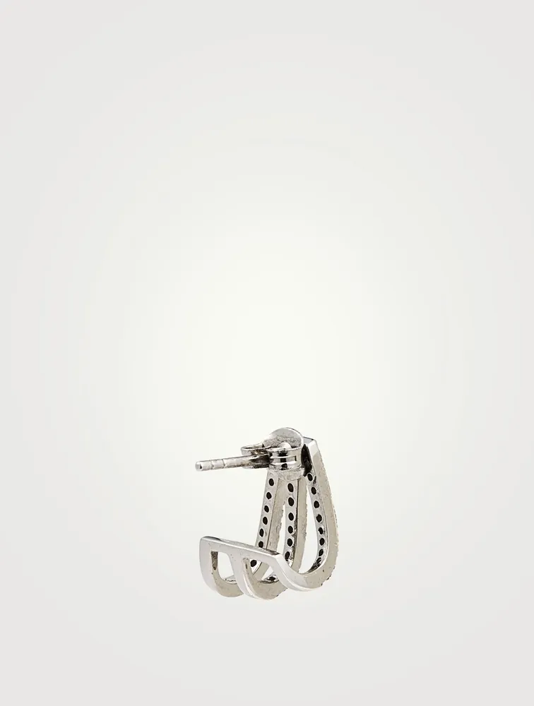 Silver Triple Huggie Hoop Earrings With Diamonds