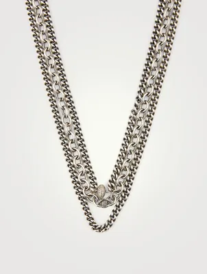 Silver Triple Layer Chain Necklace With Diamonds