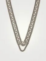 Silver Triple Layer Chain Necklace With Diamonds