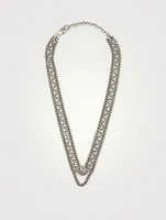 Silver Triple Layer Chain Necklace With Diamonds