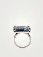 Silver Azurite Malachite Ring With Diamonds