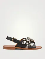 Fusbett Leather Slingback Sandals With Crystals