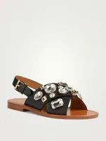 Fusbett Leather Slingback Sandals With Crystals