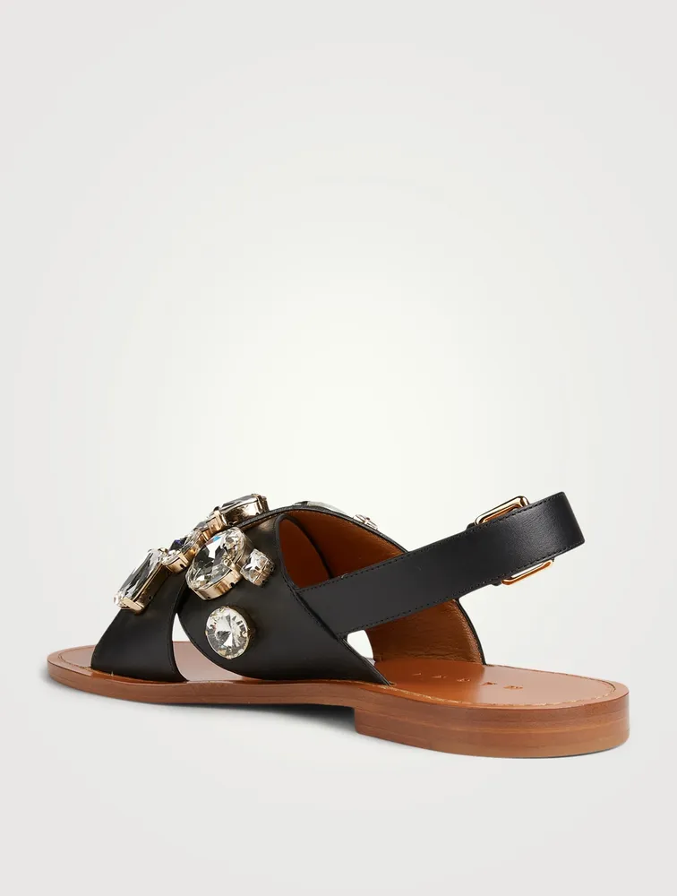 Fusbett Leather Slingback Sandals With Crystals