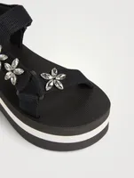 Webbing Flatform Sandals With Crystals