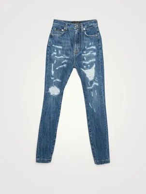 Distressed High-Waisted Skinny Jeans