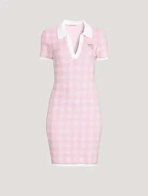 Gingham Polo Mini Dress With Brooch