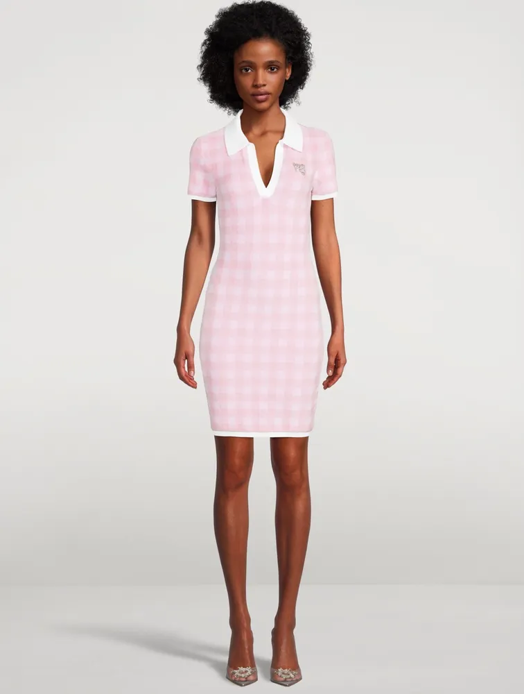 Gingham Polo Mini Dress With Brooch