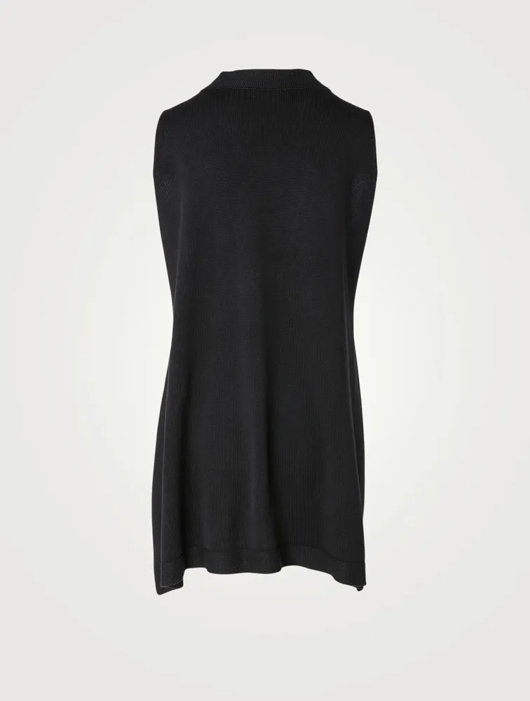 Silk Sleeveless Long Top With Edge Detail