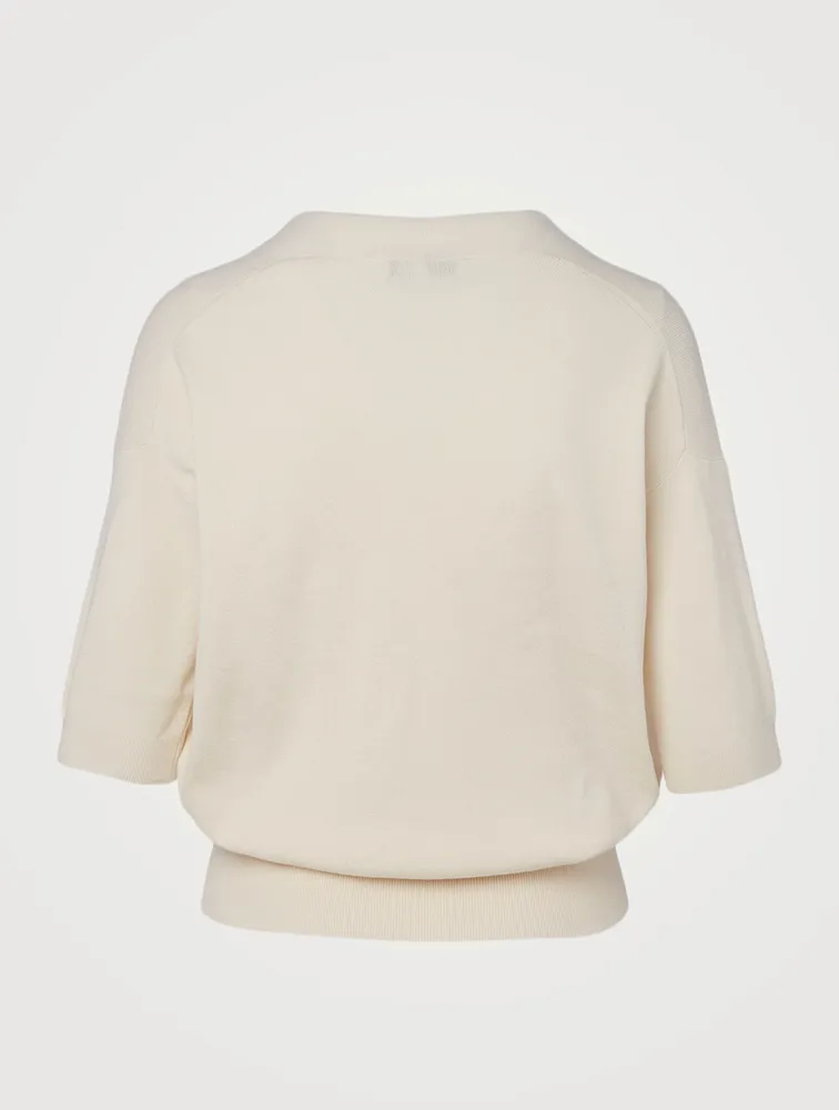 Cotton And Silk Elbow-Sleeve Wrap Top