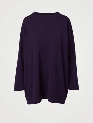 Silk And Cashmere Long Sweater With Sloped Shoulder