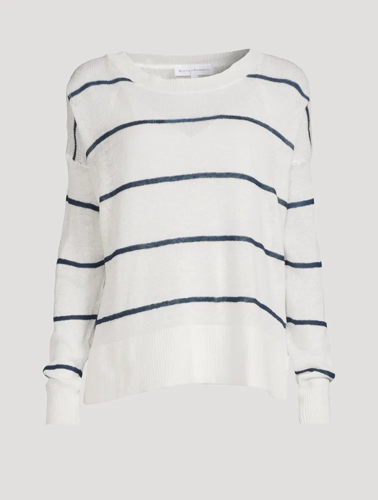 Linen Crewneck Sweater Striped Print