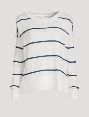 Linen Crewneck Sweater Striped Print