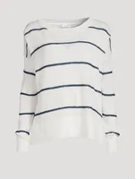 Linen Crewneck Sweater Striped Print