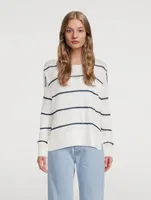 Linen Crewneck Sweater Striped Print