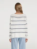 Linen Crewneck Sweater Striped Print