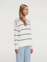 Linen Crewneck Sweater Striped Print