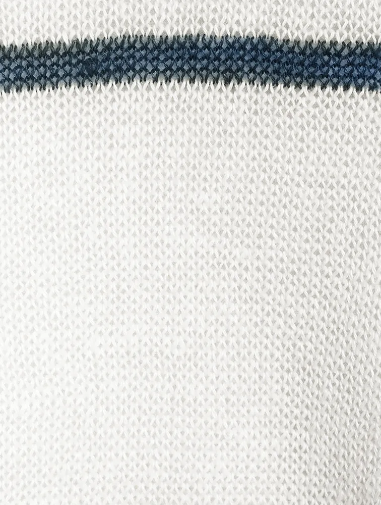Linen Crewneck Sweater Striped Print