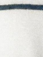 Linen Crewneck Sweater Striped Print