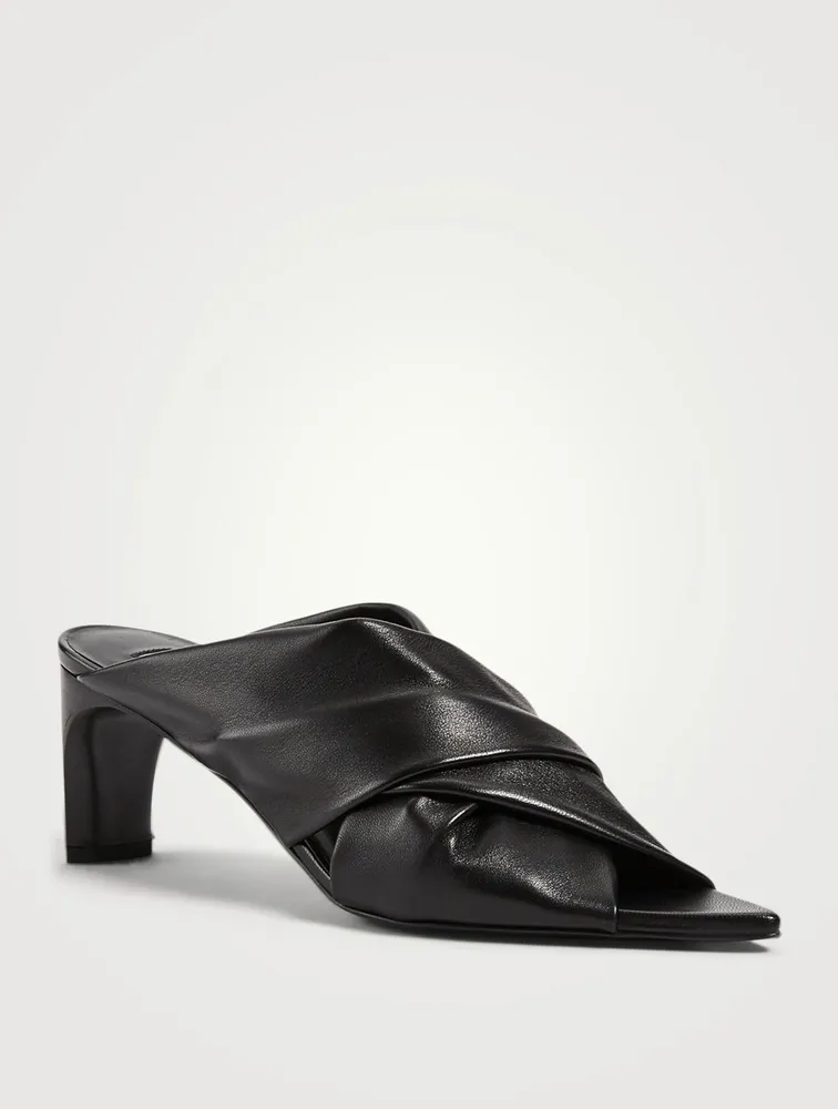 Twisted Leather Heeled Mule Sandals