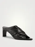Twisted Leather Heeled Mule Sandals