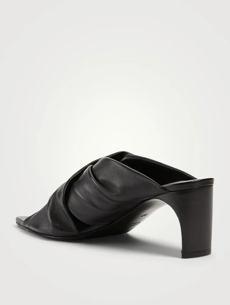 Twisted Leather Heeled Mule Sandals