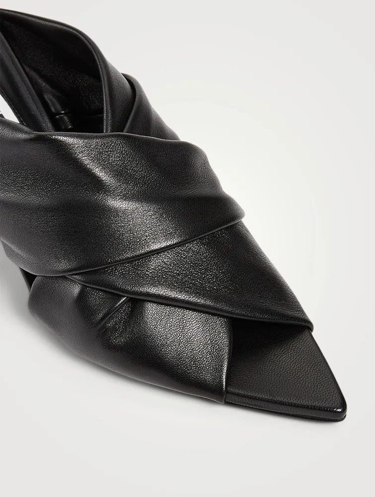Twisted Leather Heeled Mule Sandals