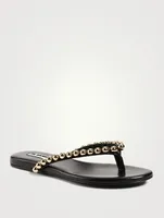 Leather Thong Sandals With Metal Pearls