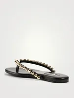 Leather Thong Sandals With Metal Pearls