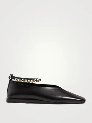Leather Ballet Flats With Studded Anklet