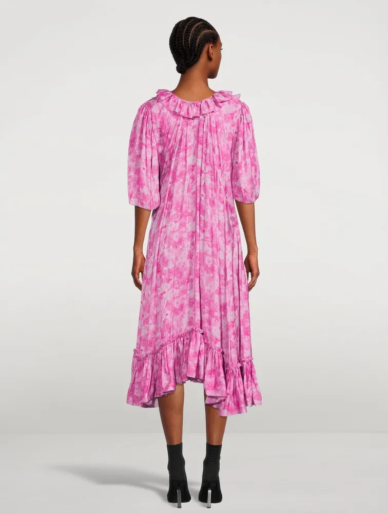 Ruffled Midi Wrap Dress In Pansy Print