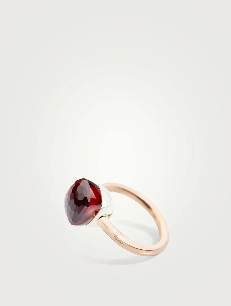 Classic Nudo 18K White And Rose Gold Ring With Garnet