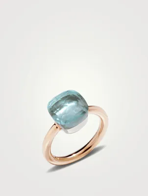 Classic Nudo 18K White And Rose Gold Ring With Sky Blue Topaz