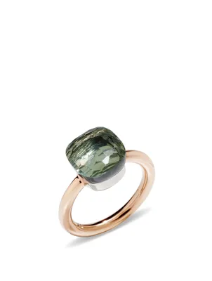 Classic Nudo 18K White And Rose Gold Ring With Prasiolite