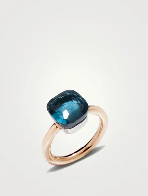 Classic Nudo 18K White And Rose Gold Ring With London Blue Topaz