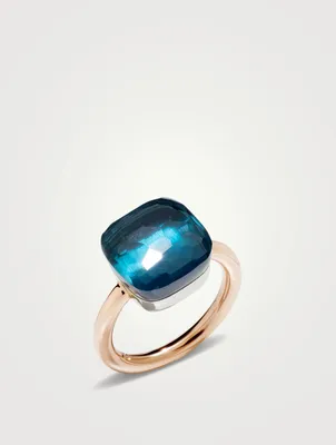 Maxi Nudo 18K White And Rose Gold Ring With London Blue Topaz