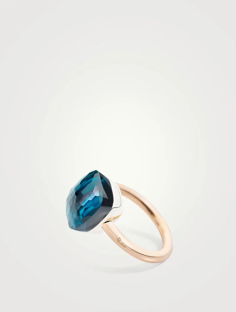 Maxi Nudo 18K White And Rose Gold Ring With London Blue Topaz