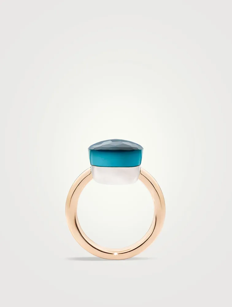 Maxi Nudo 18K White And Rose Gold Ring With London Blue Topaz