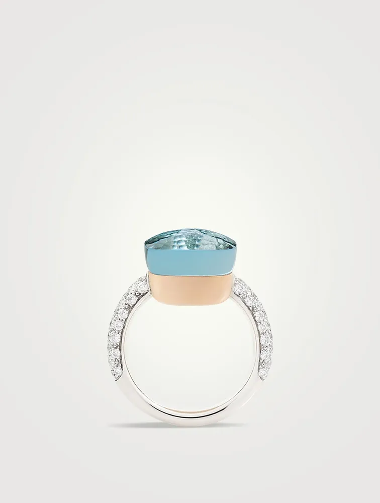 Maxi Nudo 18K White And Rose Gold Ring With Sky Blue Topaz Diamonds