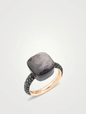 Maxi Nudo 18K Rose Gold And Titanium Ring With Obsidian And Diamonds