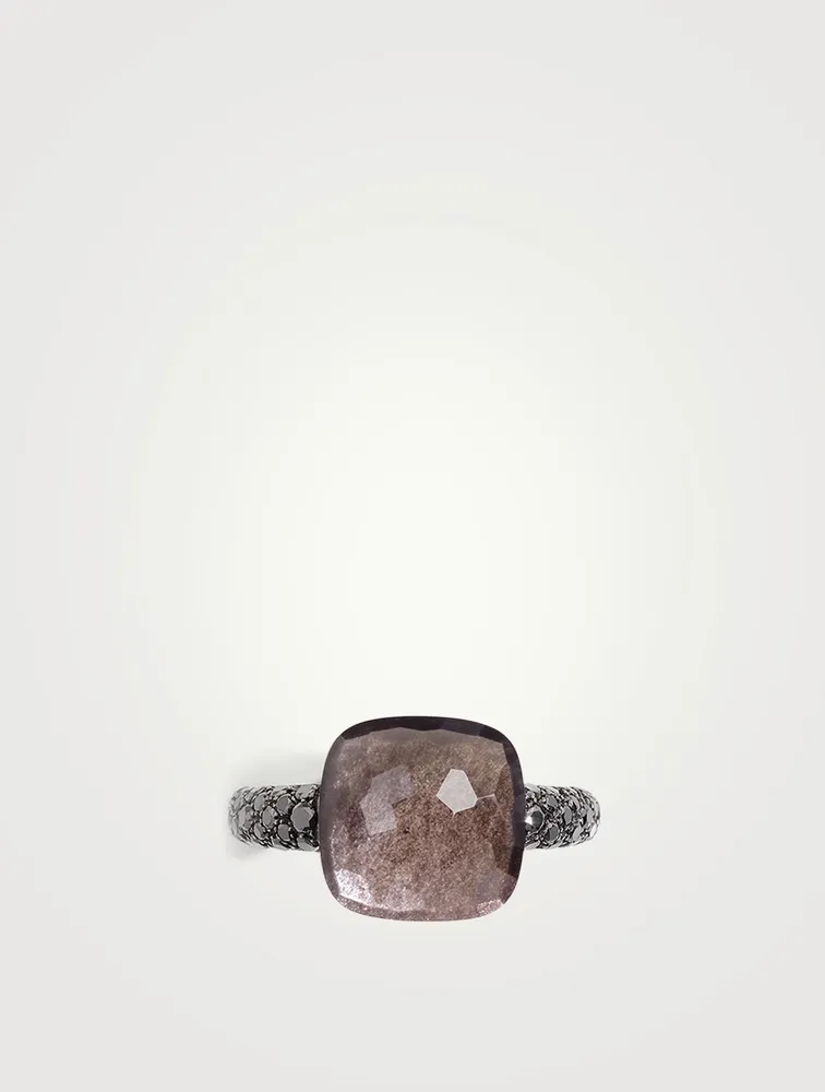 Maxi Nudo 18K Rose Gold And Titanium Ring With Obsidian And Diamonds