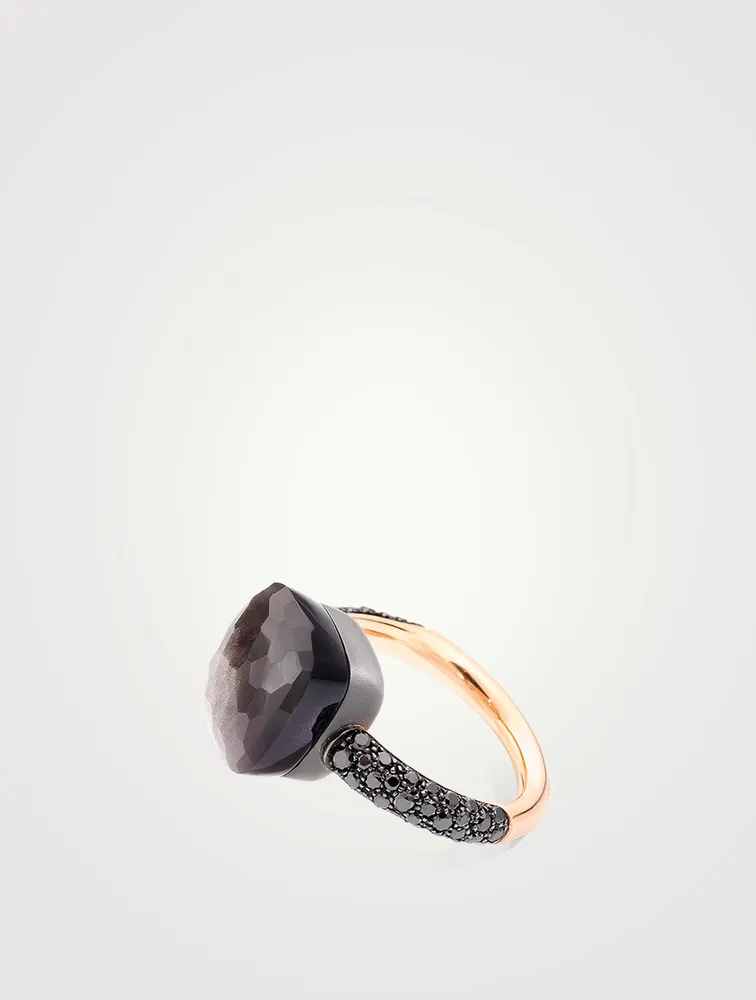 Maxi Nudo 18K Rose Gold And Titanium Ring With Obsidian And Diamonds