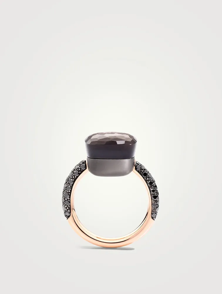 Maxi Nudo 18K Rose Gold And Titanium Ring With Obsidian And Diamonds