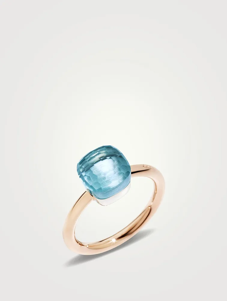 Petit Nudo 18K Rose And White Gold Ring With Sky Blue Topaz