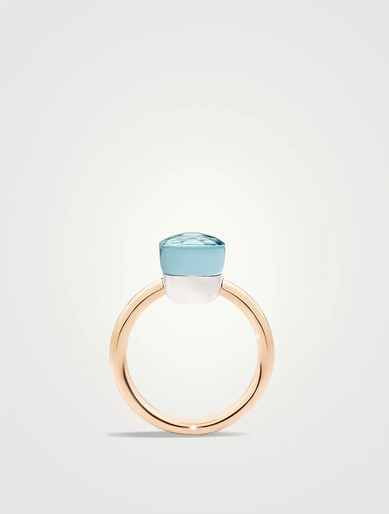 Petit Nudo 18K Rose And White Gold Ring With Sky Blue Topaz