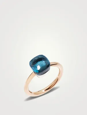 Petit Nudo 18K Rose And White Gold Ring With London Blue Topaz