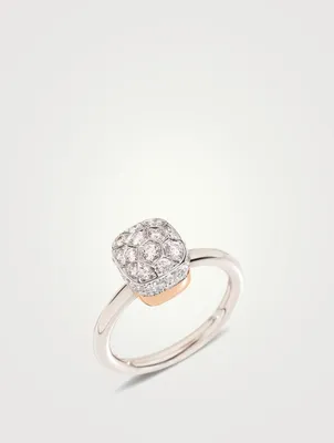 Nudo Solitaire 18K Rose And White Gold Ring With Diamonds